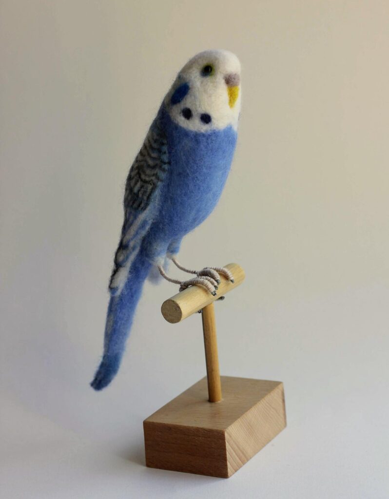 Budgie - needlefelted with Shetland and Merino wools