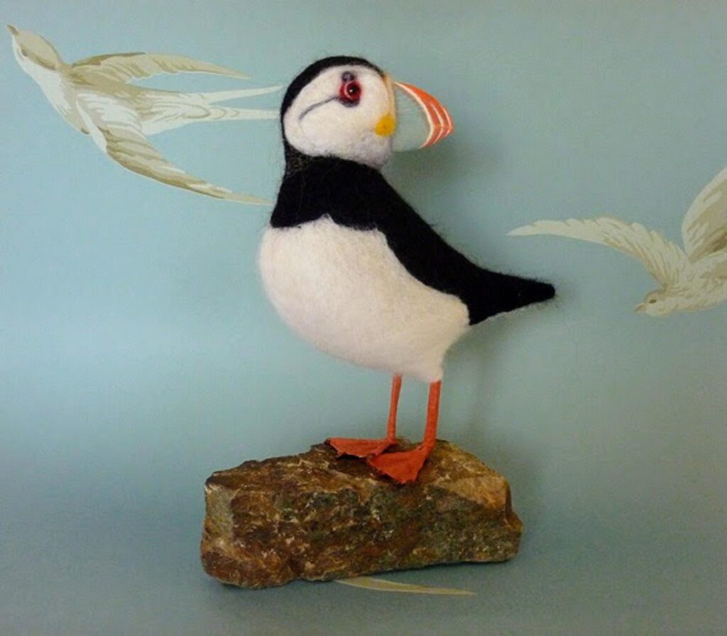 Puffin - needlefelted with Shetland and Merino wools (carved and painted wood beak)