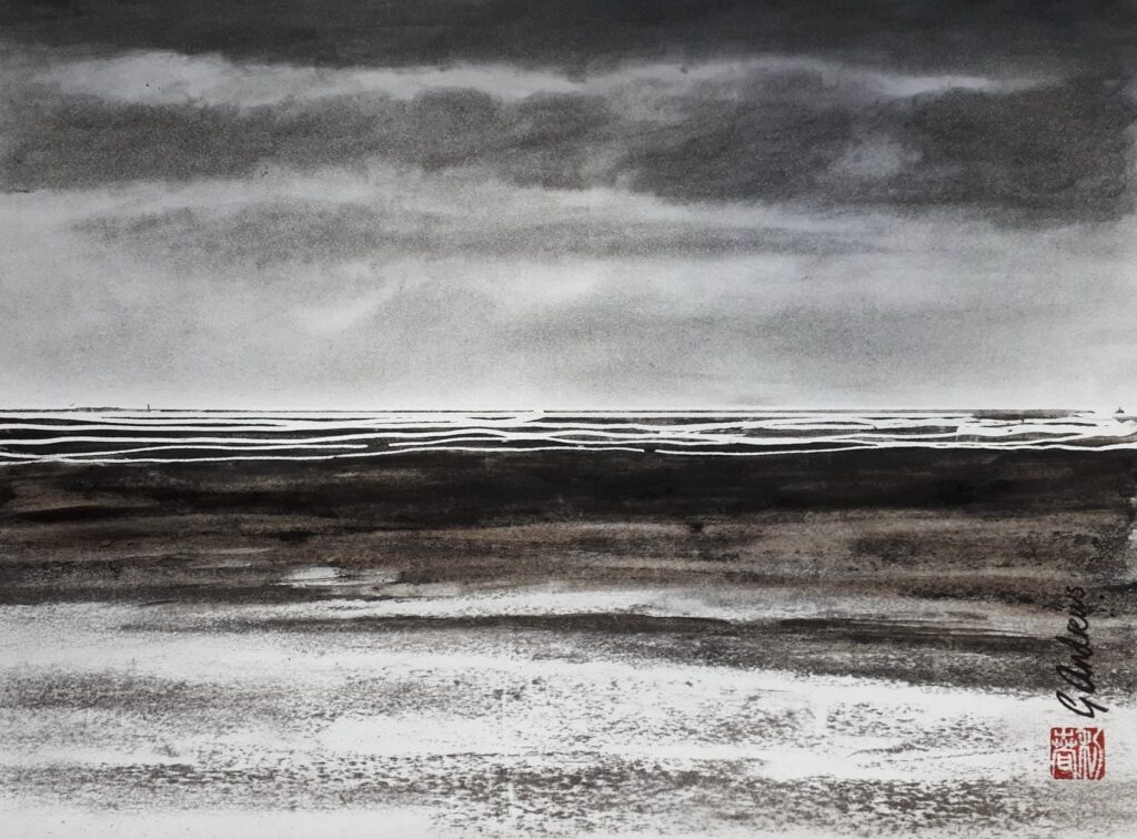 Threatening clouds off Tyree, Scotland. Charcoal