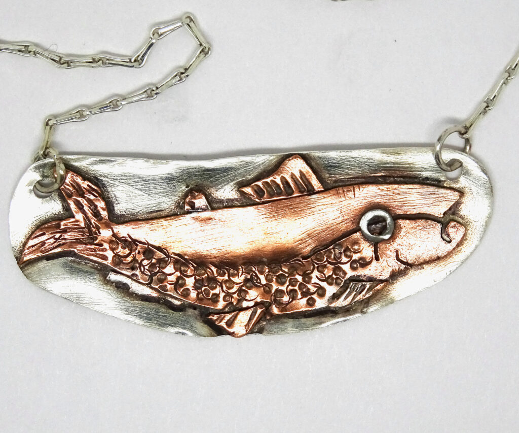 The winning trout. Recycled copper pendant with barleycorn chain.