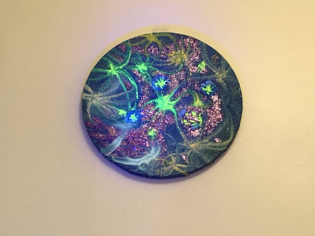 planetearth Round canvas, multimedia with glow-in-the-dark paint, 'Planet Earth'
