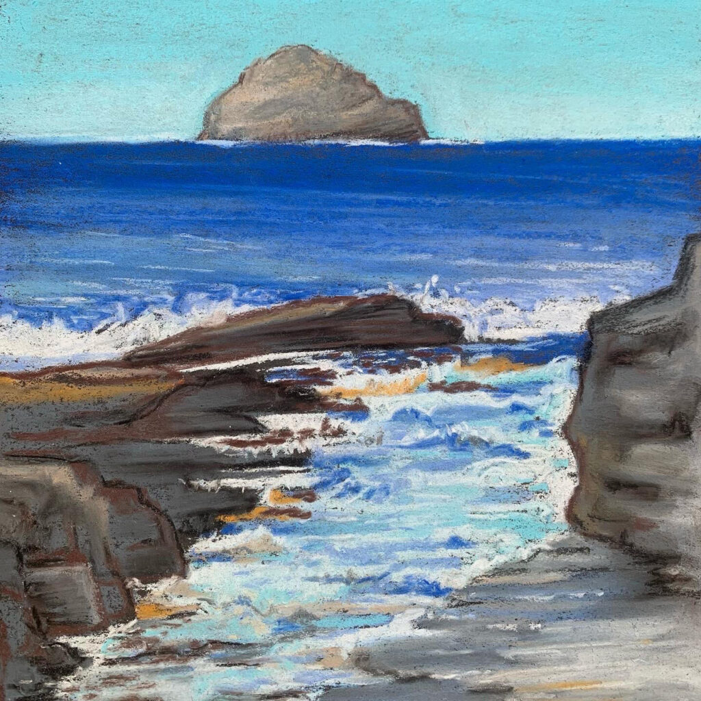 Gull Rock, Trebarwith Strand. Pastel on paper.