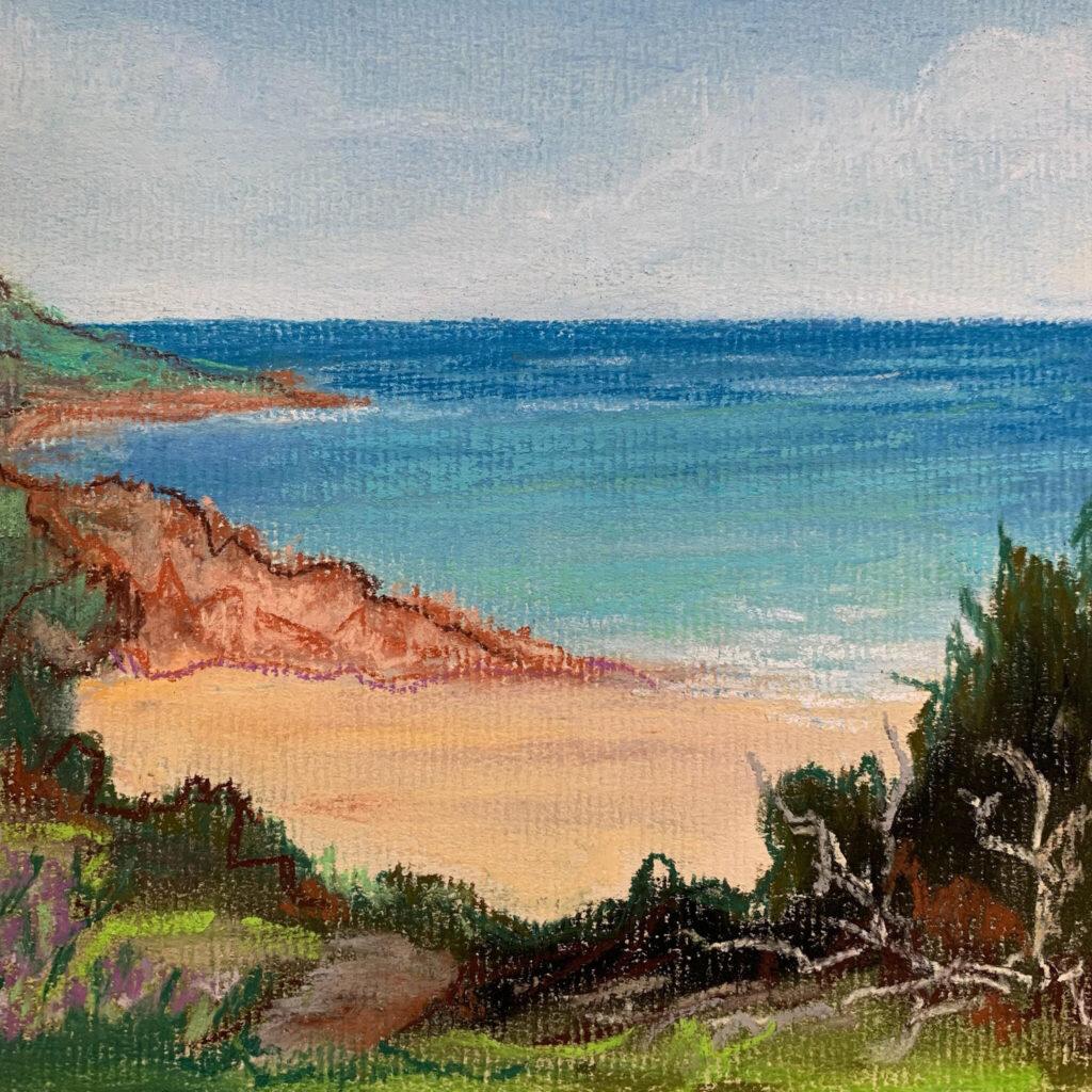 Beauport Beach , Jersey. Pastel on paper
