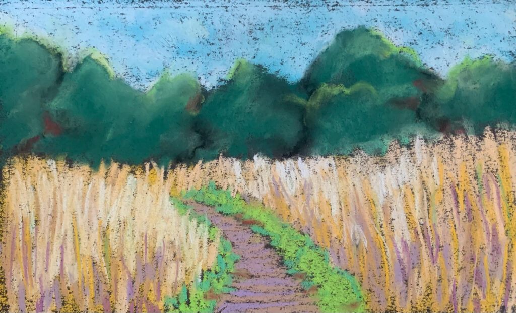 Along the boardwalk. Suffolk. Pastel on paper 