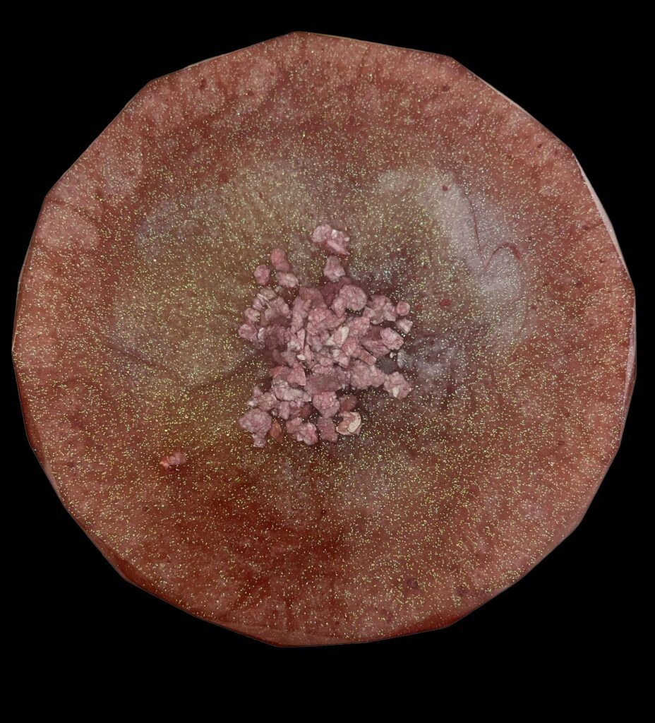 Resin Coasters with mineral petals in the centre