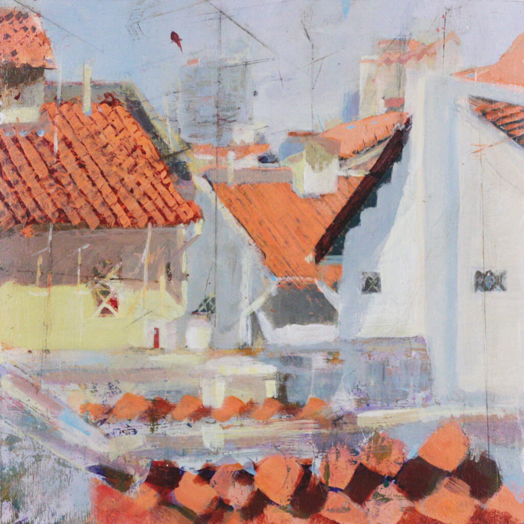 Through the roof, 2022, 12x12", mixed media