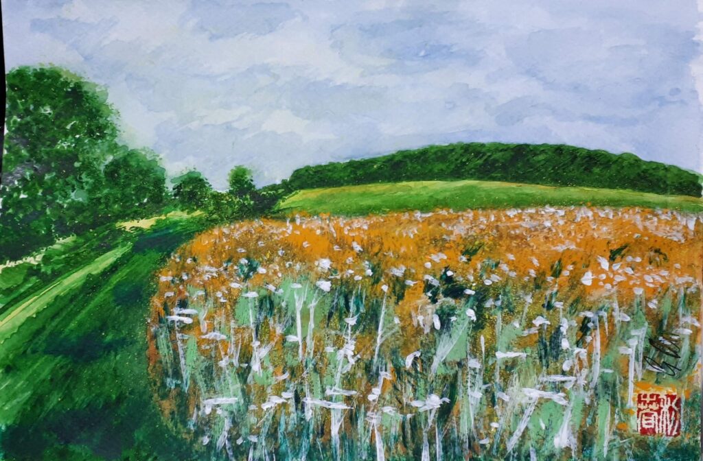 Bradenham, Hertfordshire, looking towards Bradenham woods. Mixed media