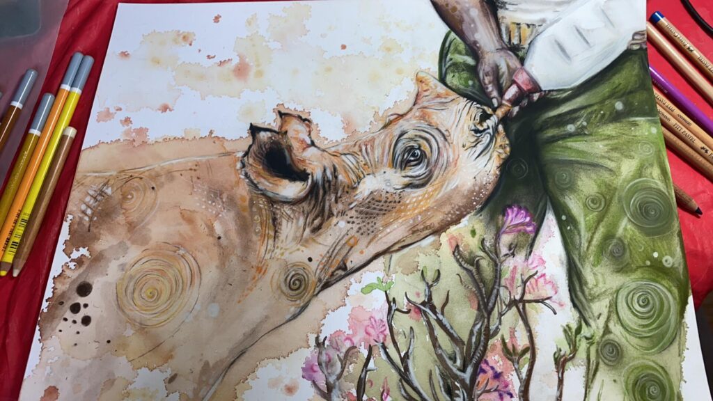Pastel pencil and watercolours
