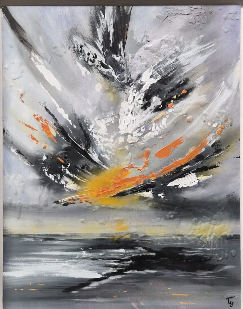 Orange Sunset - Atmospheric, intuitive landscape in acrylic paint