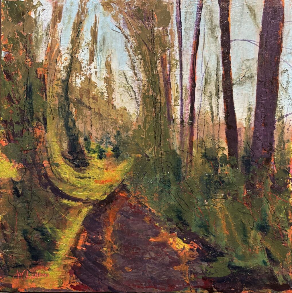paint, colourful, texture, landscape, mixed media, local landscape, tunnel of trees, tatmorehill lane