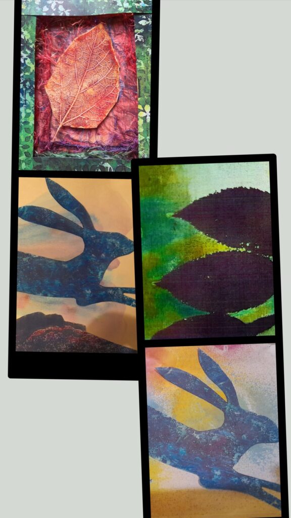 Hare and  leaf heat prints.