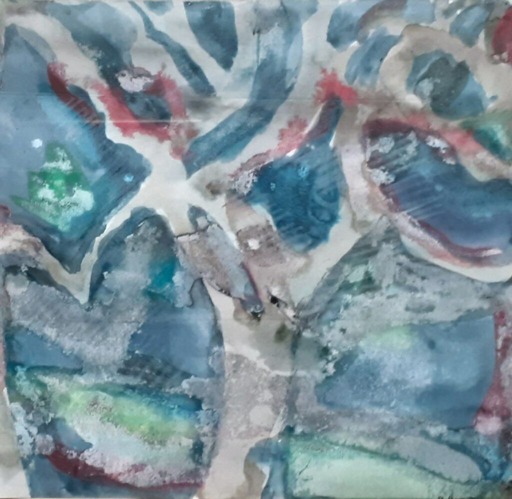 Dancing trees swaying rhythmically secretly harbouring parrots.  The joy of life.