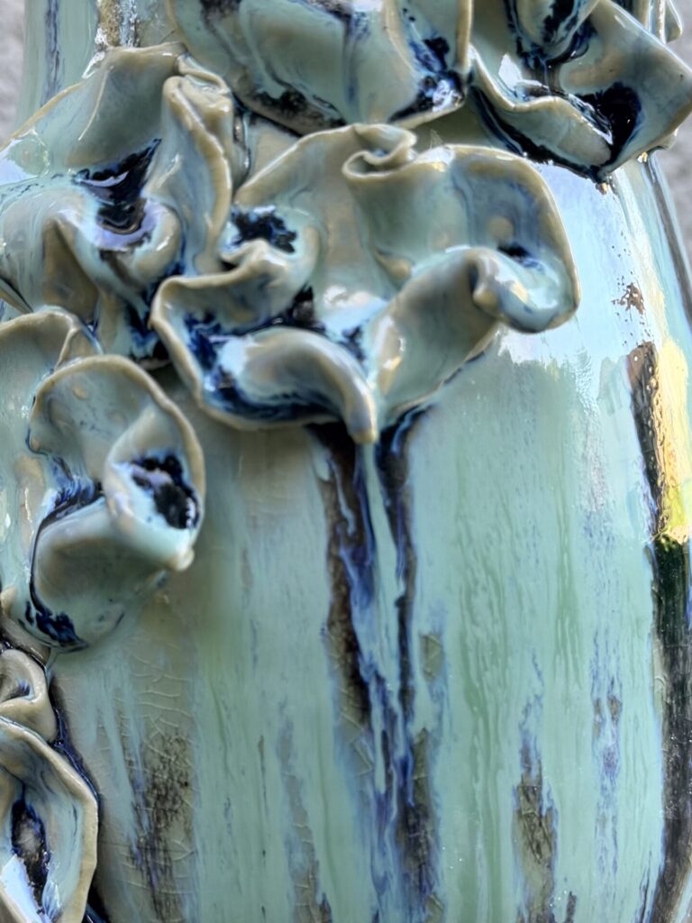 Glaze movement and texture on a stoneware vase