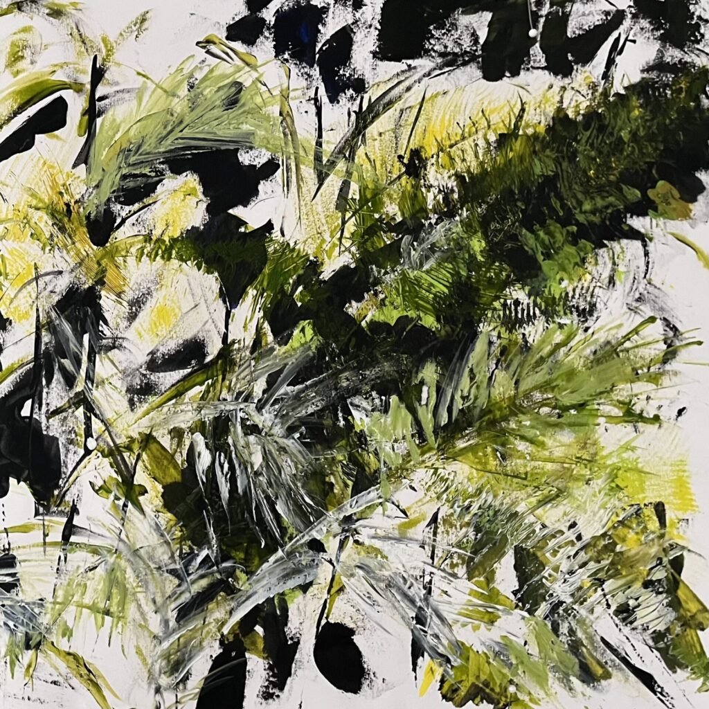Green, yellow and black grasses on a white background