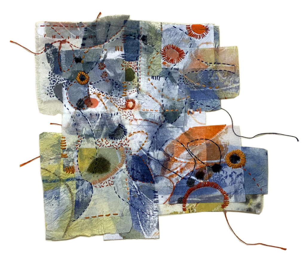 Gill Davies Storm Beach. Hand printed and stitched following a walk on the beach.