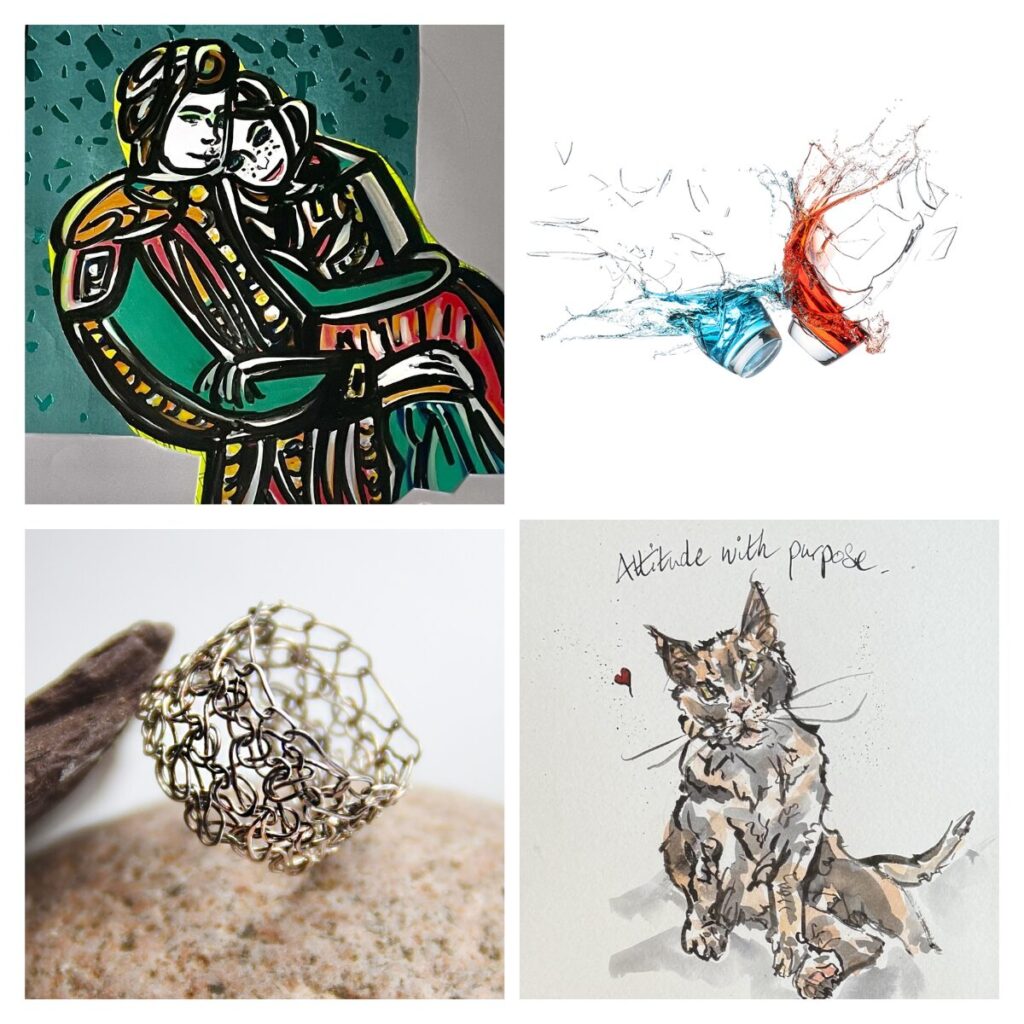 Collage of work by some of the exhibiting artists and makers